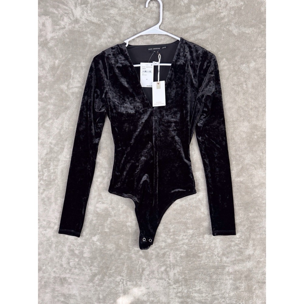 Good American V-Neck Velvet Bodysuit NWT Stretch Luxe Party Top Size‎ XS